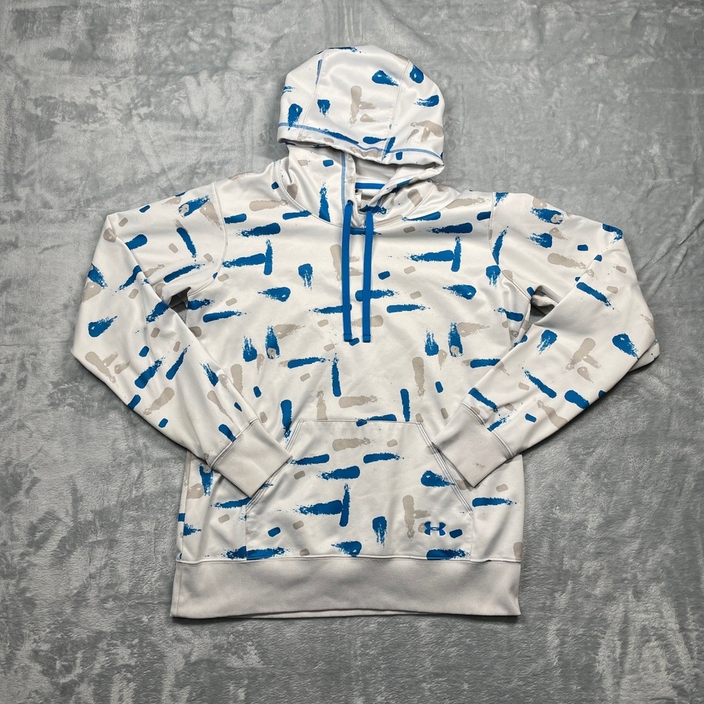 Under Armour Womens White Blue Gray Brushstroke Hoodie Sweatshirt‎ Size Medium